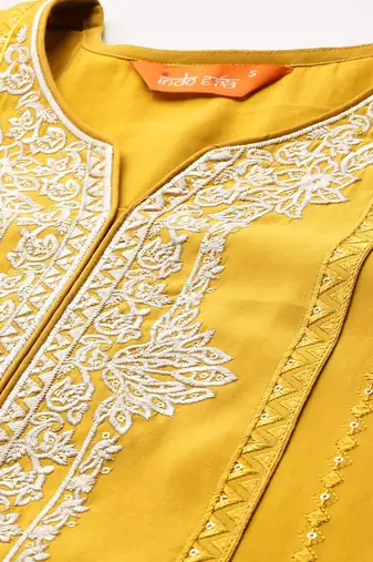 Floral Embroidered Thread Work Kurta With Trousers & Dupatta
