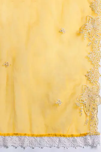 Floral Embroidered Thread Work Kurta With Trousers & Dupatta