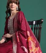 Ethnic Motifs Embroidered Sequinned Kurta with Trousers & With Dupatta