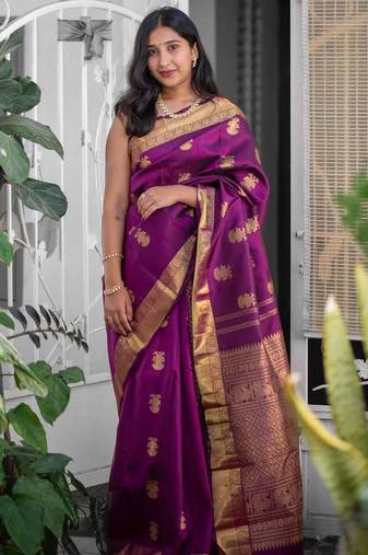 Purple color art silk blend sarees with blouse