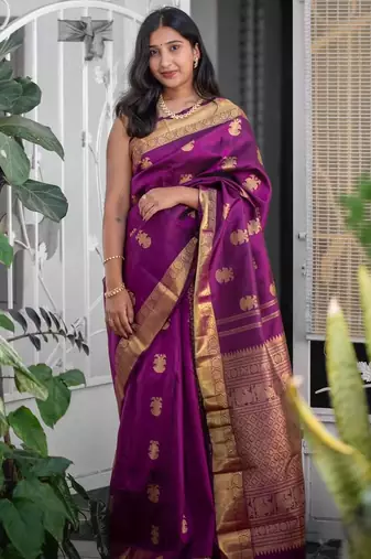 Purple color art silk blend sarees with blouse