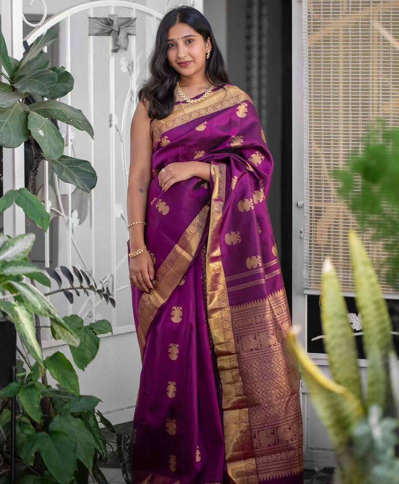 Purple color art silk blend sarees with blouse