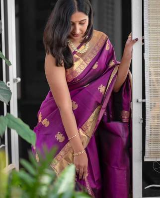 Purple color art silk blend sarees with blouse 2