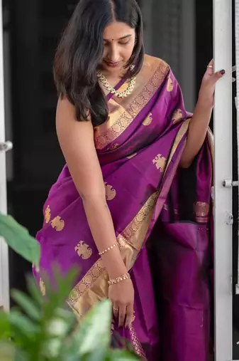 Purple color art silk blend sarees with blouse