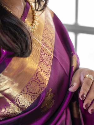 Purple color art silk blend sarees with blouse 3