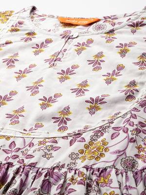 Floral Printed Pleated Pure Cotton Kurta with Trousers & Dupatta 2