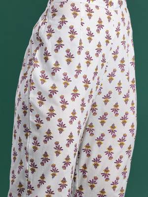 Floral Printed Pleated Pure Cotton Kurta with Trousers & Dupatta 3