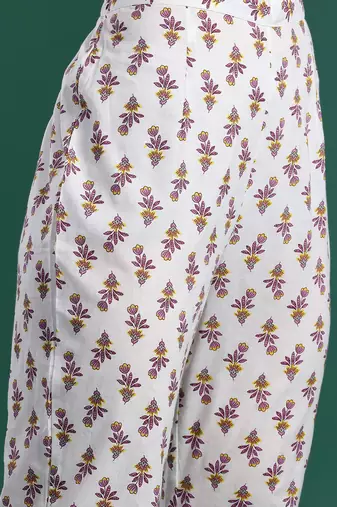 Floral Printed Pleated Pure Cotton Kurta with Trousers & Dupatta