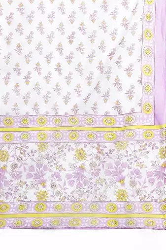 Floral Printed Pleated Pure Cotton Kurta with Trousers & Dupatta