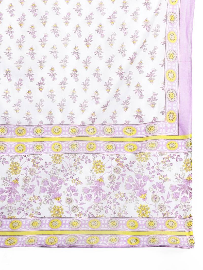 Floral Printed Pleated Pure Cotton Kurta with Trousers & Dupatta