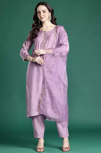 Floral Embroidered Kurta with Trousers & Dupatta