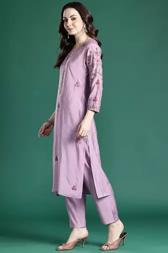 Floral Embroidered Kurta with Trousers & Dupatta