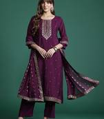 Ethnic Motifs Embroidered Sequinned Kurta with Trousers & With Dupatta