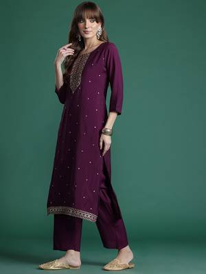 Ethnic Motifs Embroidered Sequinned Kurta with Trousers & With Dupatta 5