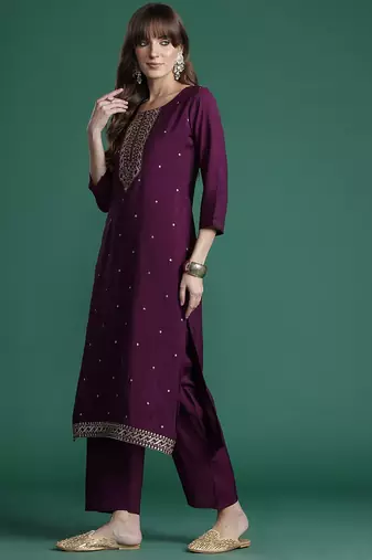 Ethnic Motifs Embroidered Sequinned Kurta with Trousers & With Dupatta