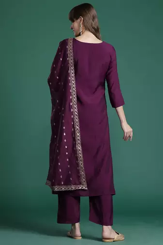 Ethnic Motifs Embroidered Sequinned Kurta with Trousers & With Dupatta