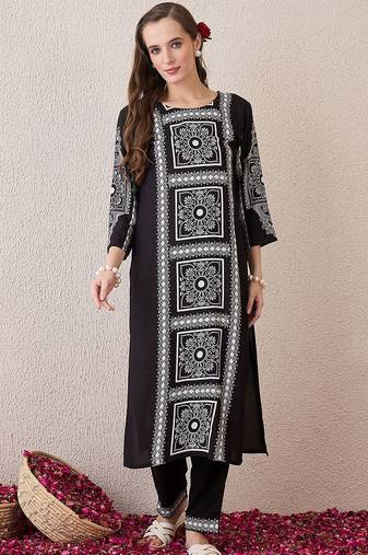 Ethnic Motifs Printed Round Neck  Cotton Straight Kurta With Trousers