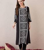Ethnic Motifs Printed Round Neck Pure Cotton Straight Kurta With Trousers