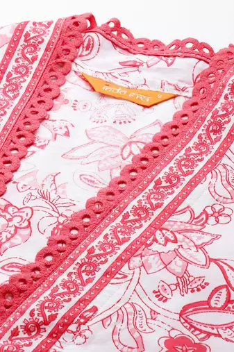 Floral Printed Pure Cotton Kurta with Trousers & With Dupatta