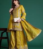 Ethnic Motifs Embroidered Sequinned Kurta with Palazzos & With Dupatta