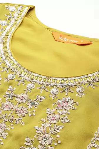 Ethnic Motifs Embroidered Sequinned Kurta with Palazzos & With Dupatta