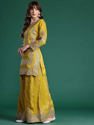 Ethnic Motifs Embroidered Sequinned Kurta with Palazzos & With Dupatta 6