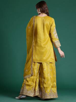 Ethnic Motifs Embroidered Sequinned Kurta with Palazzos & With Dupatta 7