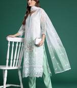 Floral Embroidered Regular Sequinned Kurta With Trousers & Dupatta
