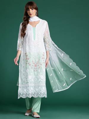 Floral Embroidered Regular Sequinned Kurta With Trousers & Dupatta 7