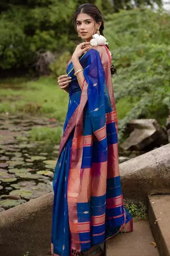Multi color art silk blend sarees with blouse