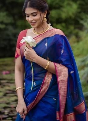 Multi color art silk blend sarees with blouse 3
