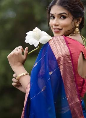 Multi color art silk blend sarees with blouse 5