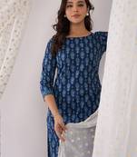 Floral Printed Pure Cotton Straight Kurta With Trousers