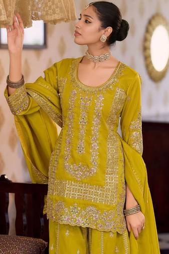 Women Ethnic Motifs Embroidered Regular Sequinned Kurta with Palazzos & With Dupatta