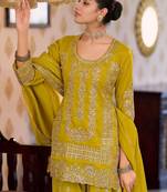 Women Ethnic Motifs Embroidered Regular Sequinned Kurta with Palazzos & With Dupatta