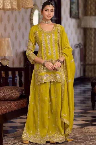 Women Ethnic Motifs Embroidered Regular Sequinned Kurta with Palazzos & With Dupatta