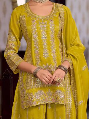 Women Ethnic Motifs Embroidered Regular Sequinned Kurta with Palazzos & With Dupatta 3