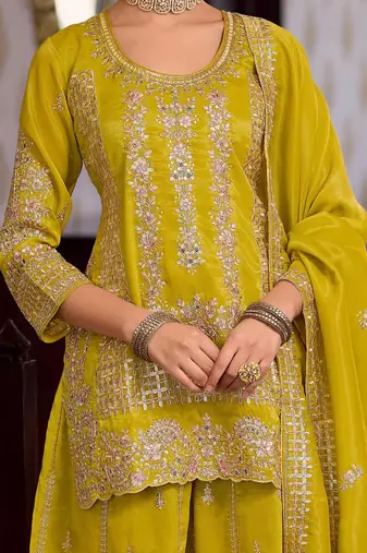 Women Ethnic Motifs Embroidered Regular Sequinned Kurta with Palazzos & With Dupatta