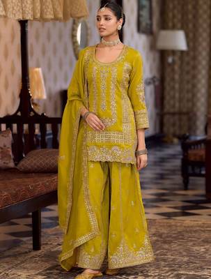 Women Ethnic Motifs Embroidered Regular Sequinned Kurta with Palazzos & With Dupatta 4