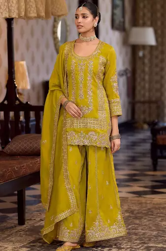 Women Ethnic Motifs Embroidered Regular Sequinned Kurta with Palazzos & With Dupatta