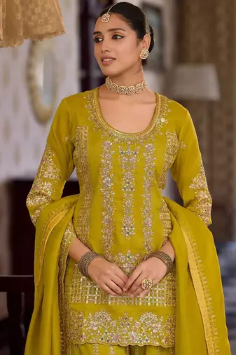 Women Ethnic Motifs Embroidered Regular Sequinned Kurta with Palazzos & With Dupatta