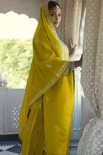 Women Ethnic Motifs Embroidered Regular Sequinned Kurta with Palazzos & With Dupatta