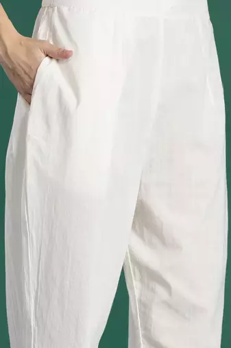 Floral Printed Beads and Stones Linen Kurta with Trousers & With Dupatta