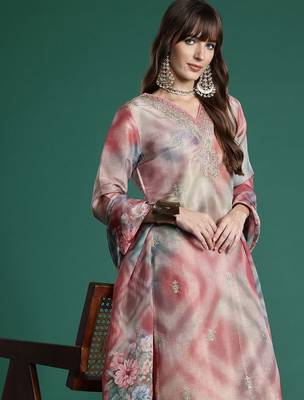 Floral Embroidered Sequinned Kurta with Trousers & With Dupatta 1