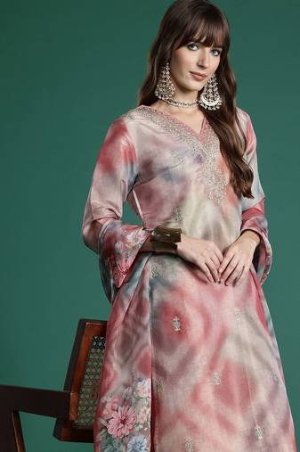 Floral Embroidered Sequinned Kurta with Trousers & With Dupatta