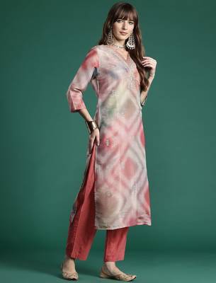 Floral Embroidered Sequinned Kurta with Trousers & With Dupatta 6