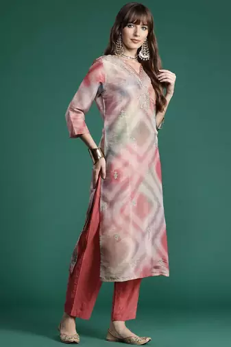 Floral Embroidered Sequinned Kurta with Trousers & With Dupatta