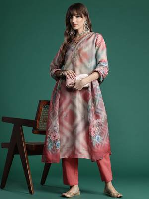 Floral Embroidered Sequinned Kurta with Trousers & With Dupatta 8