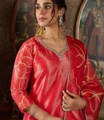 Floral Printed V-Neck Sequinned Straight Kurta With Trousers And Dupatta