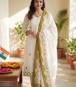 Floral Embroidered Sequinned Pure Cotton Kurta with Trousers & Dupatta